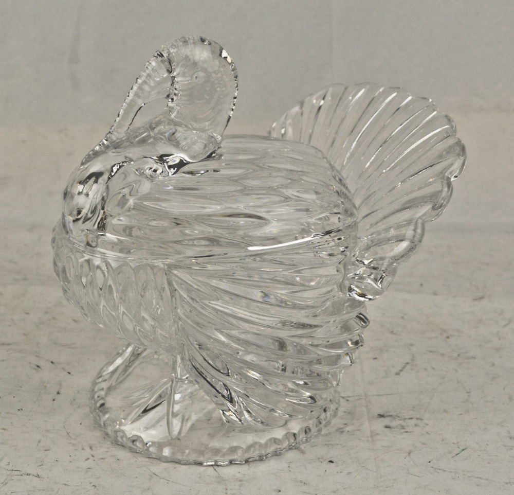 Clear Crystal Turkey Covered Candy Dish Bowl Thanksgiving Holiday Decor 6"
